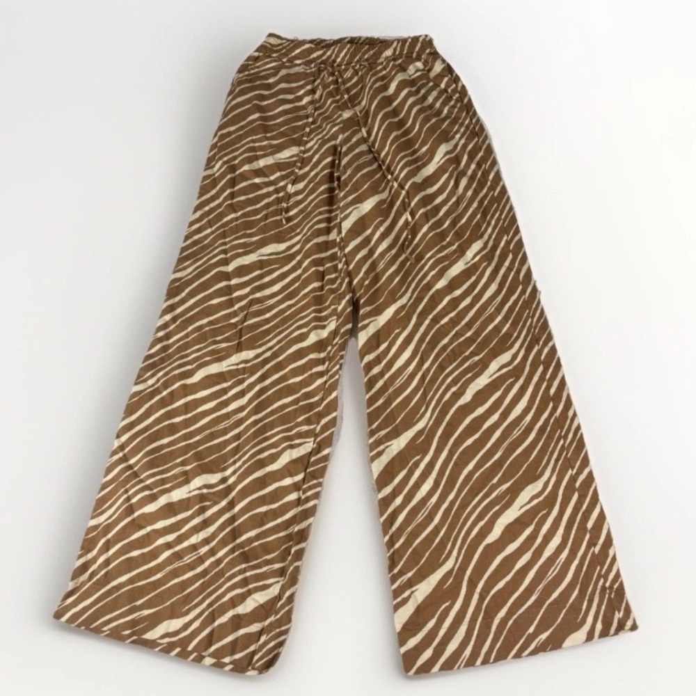 A New Day Wide Leg Linen Pants Women XS Brown Zebra Print Drawstring Comfortcore